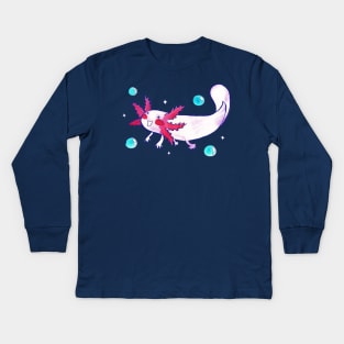 Sparkly Bubbly Watercolor Axolotl Kids Long Sleeve T-Shirt